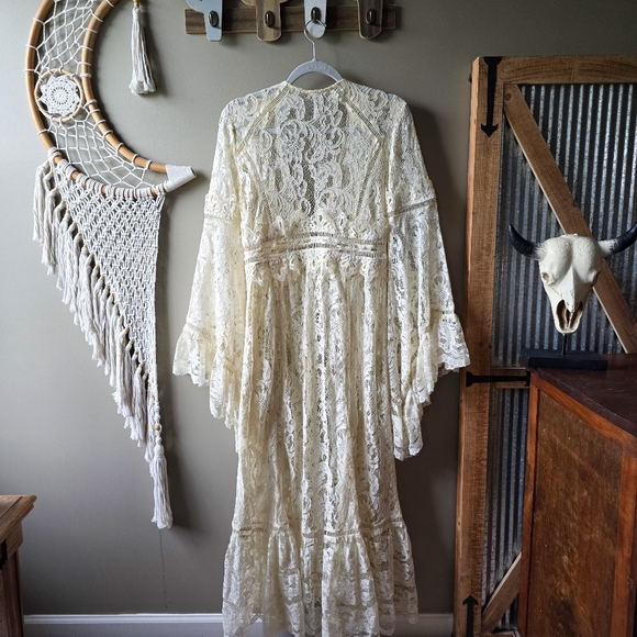 SOLD. Free People Rhiannon Lace Kimono Maxi Top Nwot - Picture 6 of 13